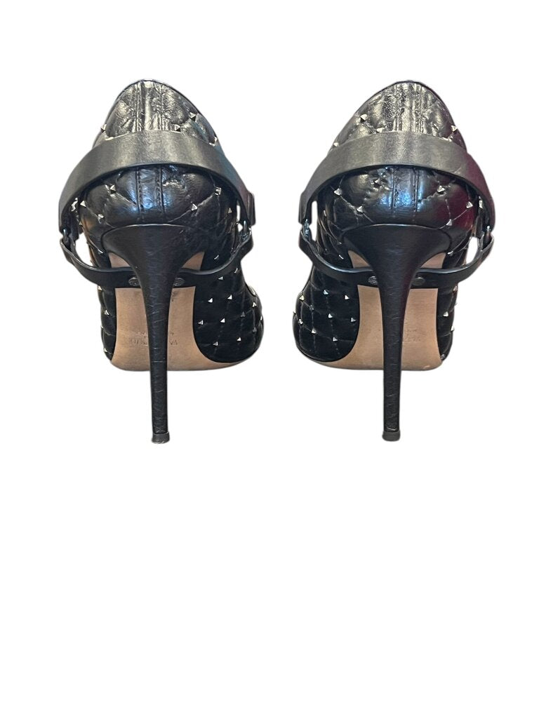 Black Quilted Leather Mary Jane Heels w/Metal toe & studs