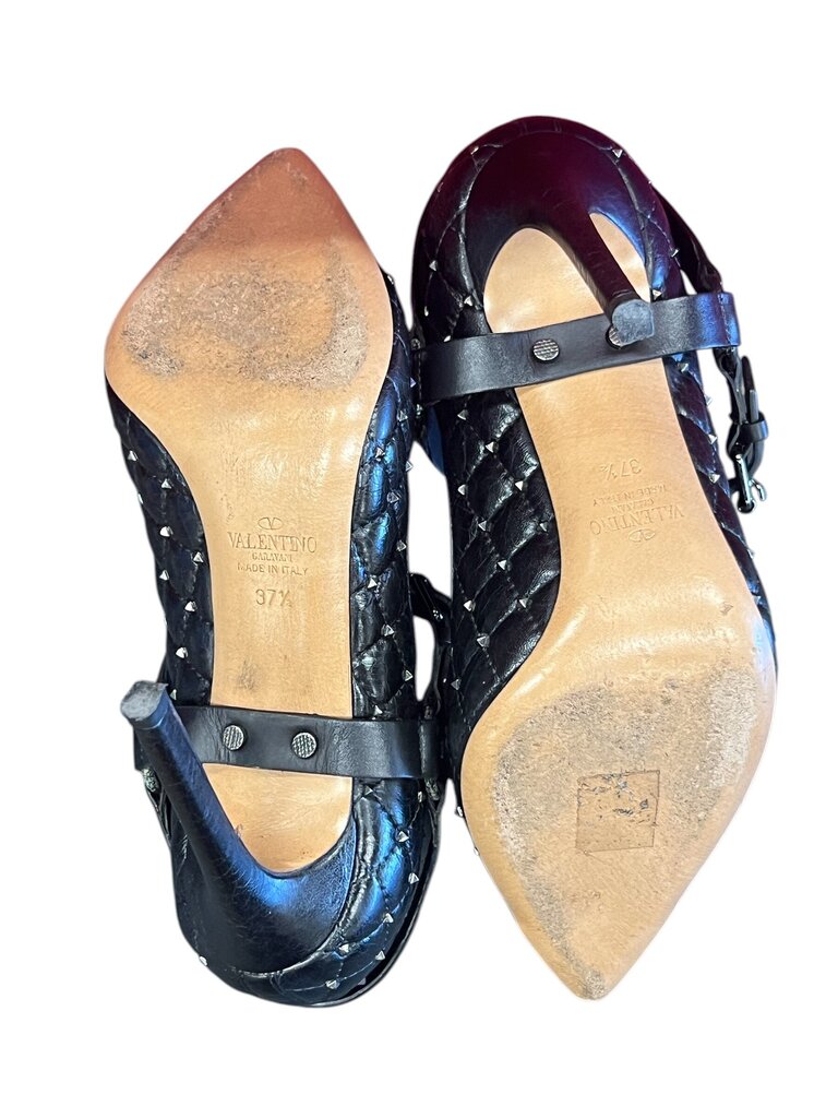 Black Quilted Leather Mary Jane Heels w/Metal toe & studs