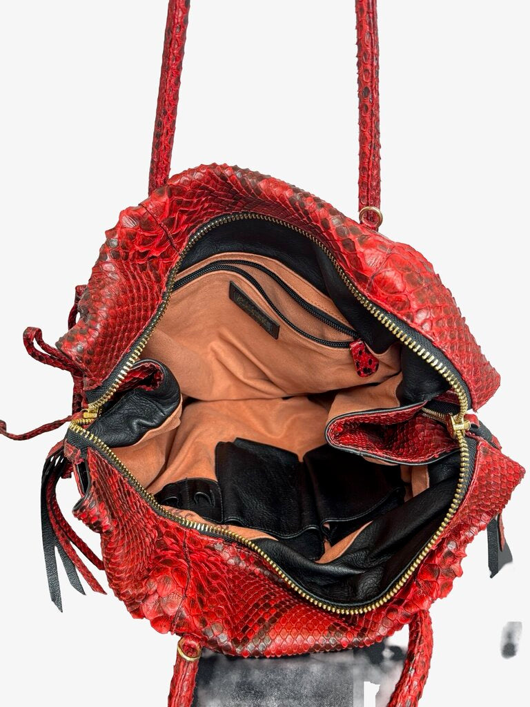 Red Carlos Falchi Python Print Tote Bag