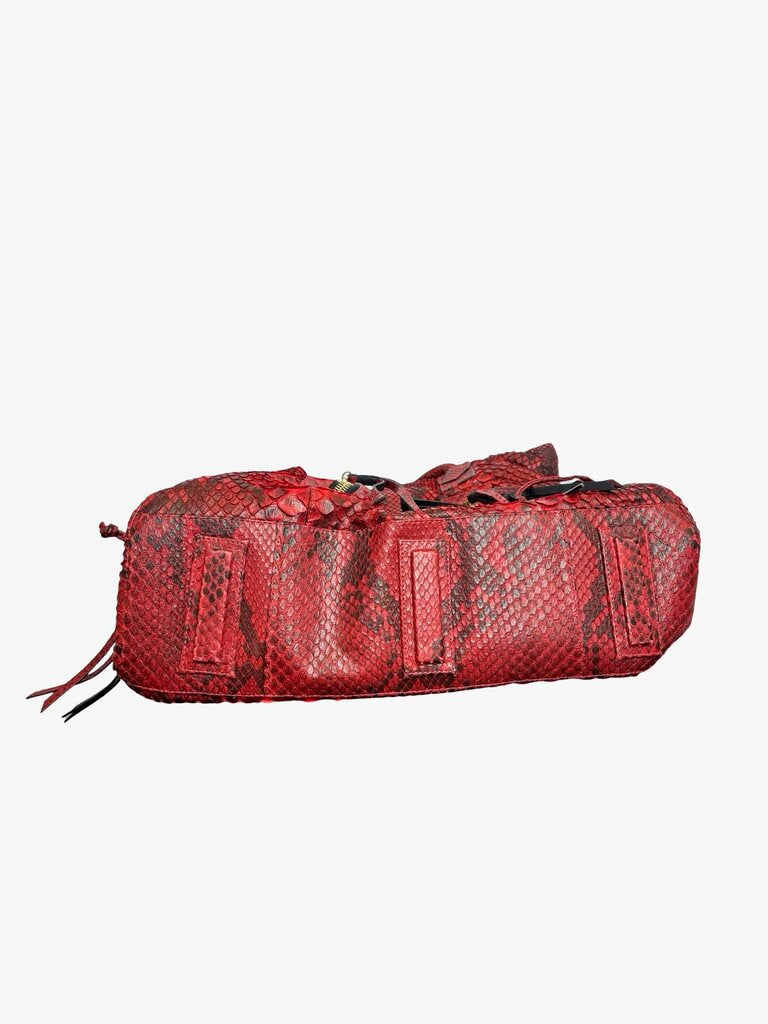Red Carlos Falchi Python Print Tote Bag