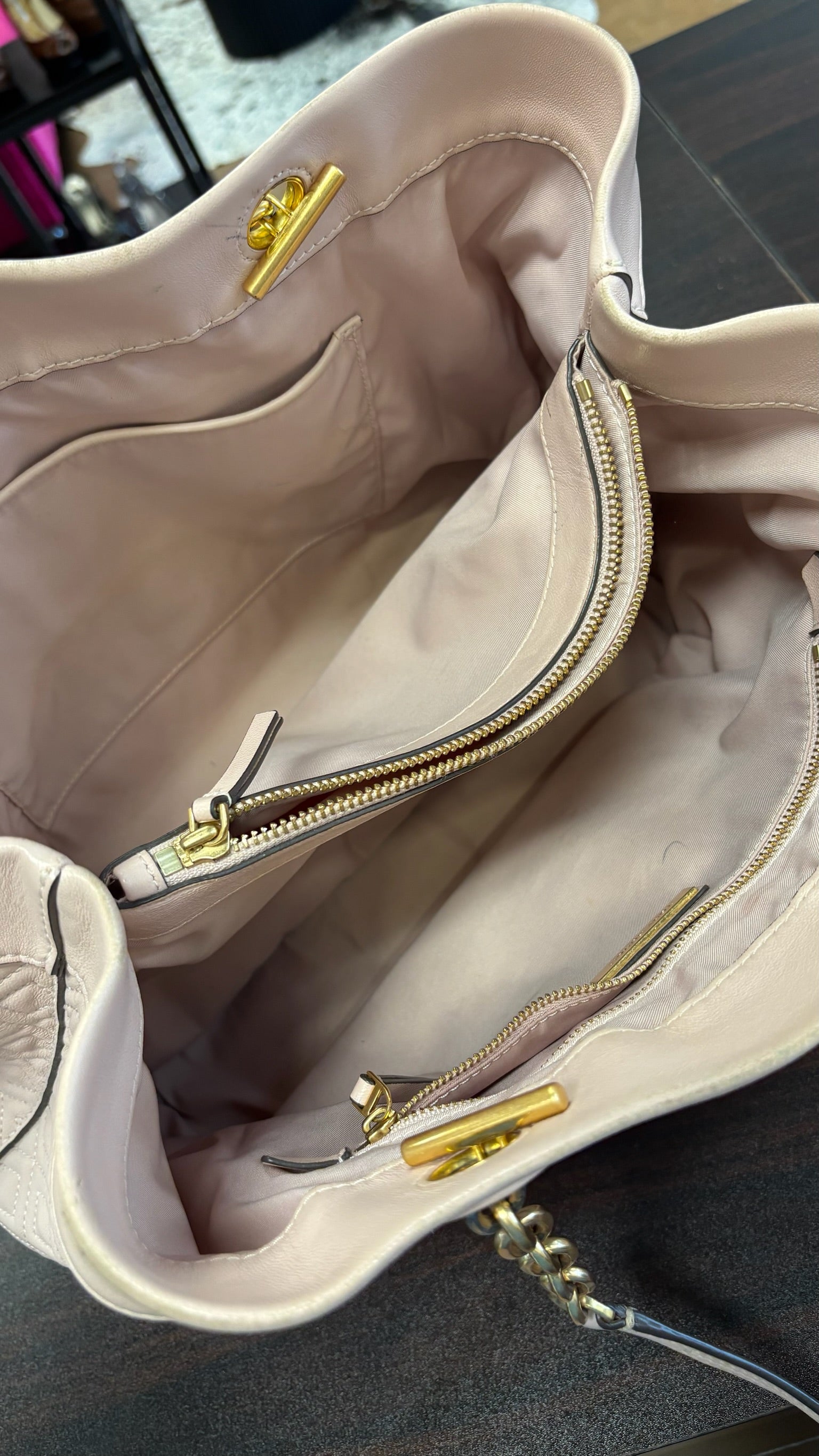 Tory Burch Quilted Pink Tote Bag