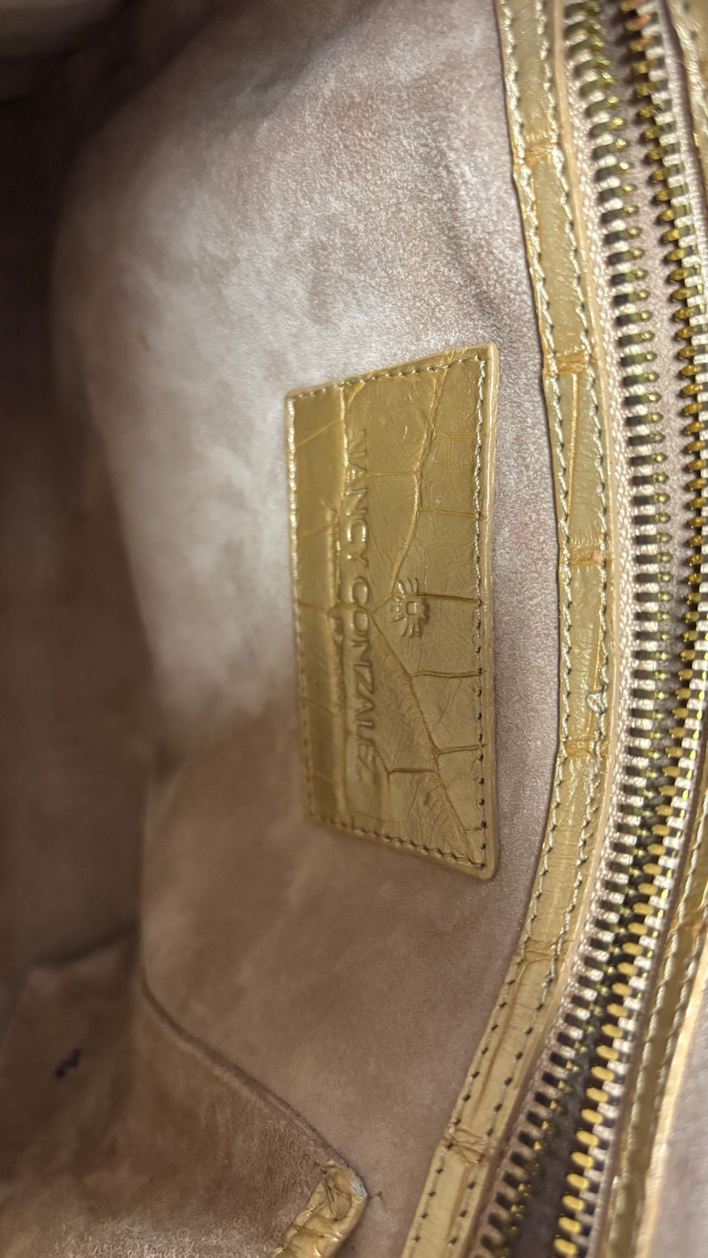 Nancy Gonzalez Elegant Gold Crocodile-Patterned Handbag