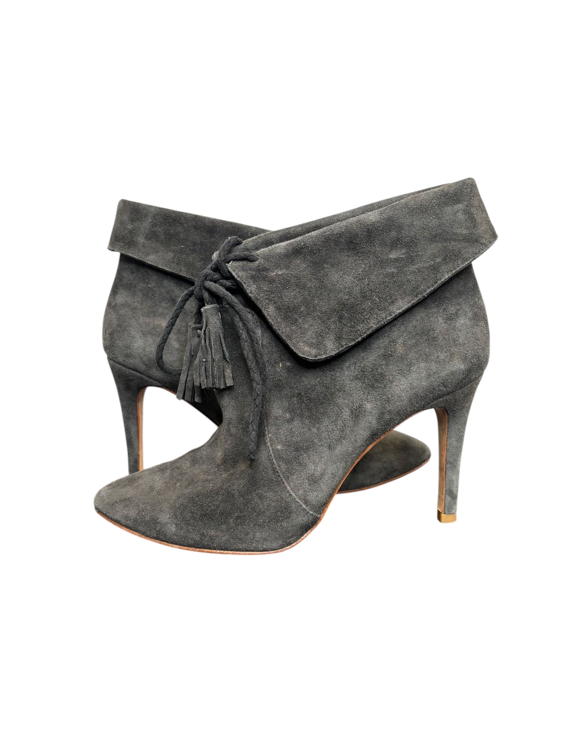 Joie Ciera Gray Suede Ankle Boots with Tassels