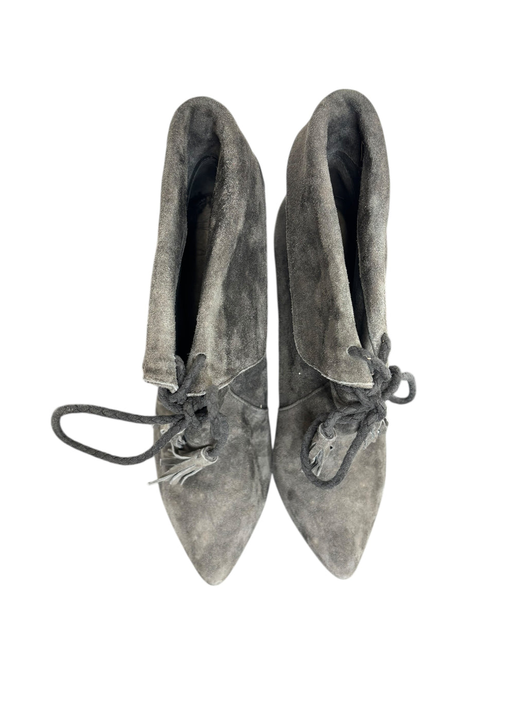 Joie Ciera Gray Suede Ankle Boots with Tassels