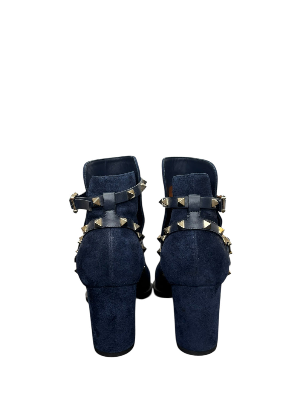 Valentino Rockstud Suede Navy Blue Ankle Boots