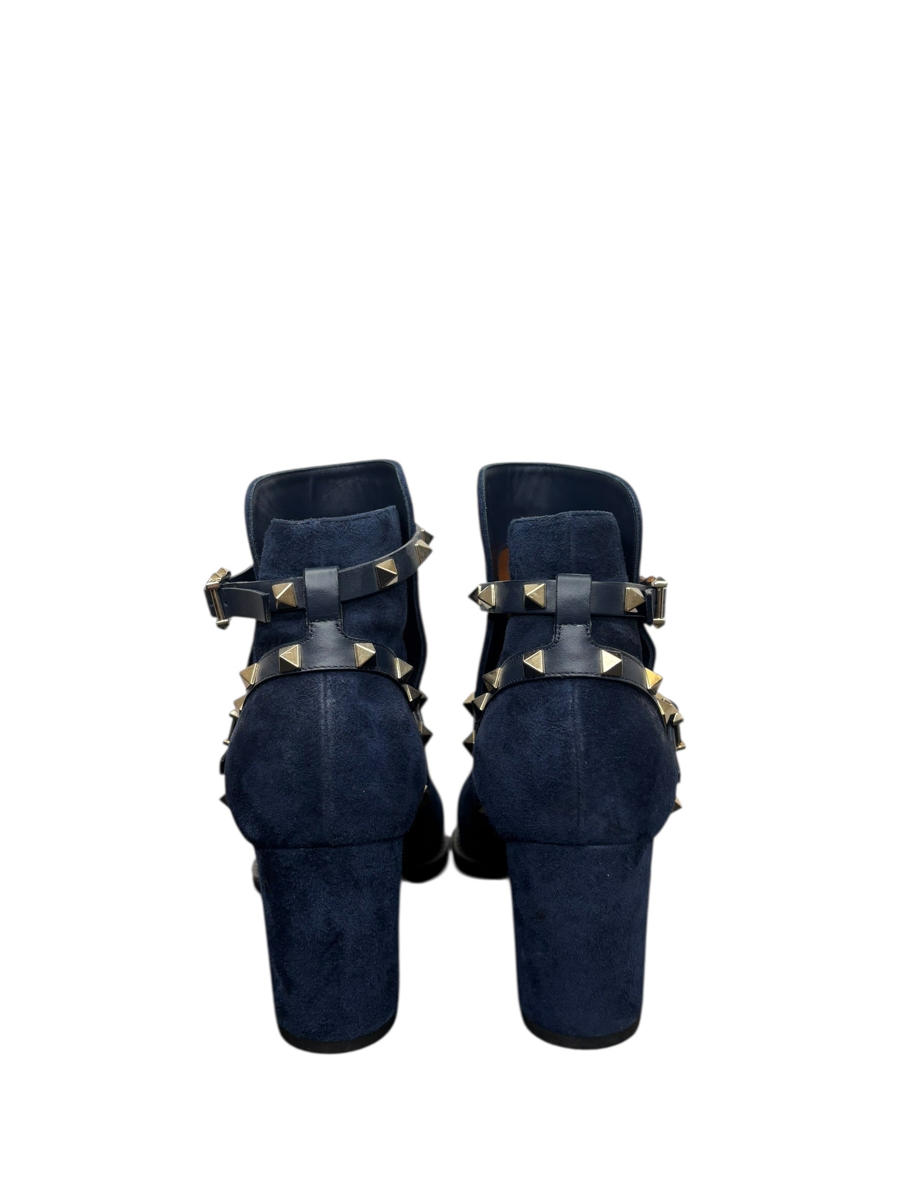 Valentino Rockstud Suede Navy Blue Ankle Boots