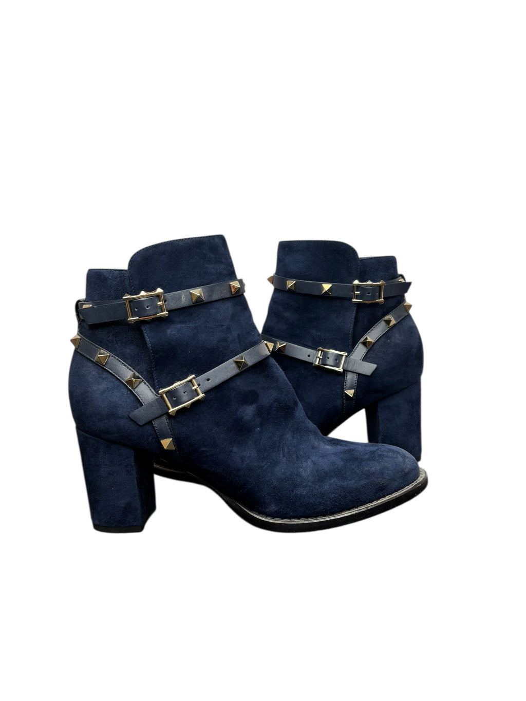 Valentino Rockstud Suede Navy Blue Ankle Boots