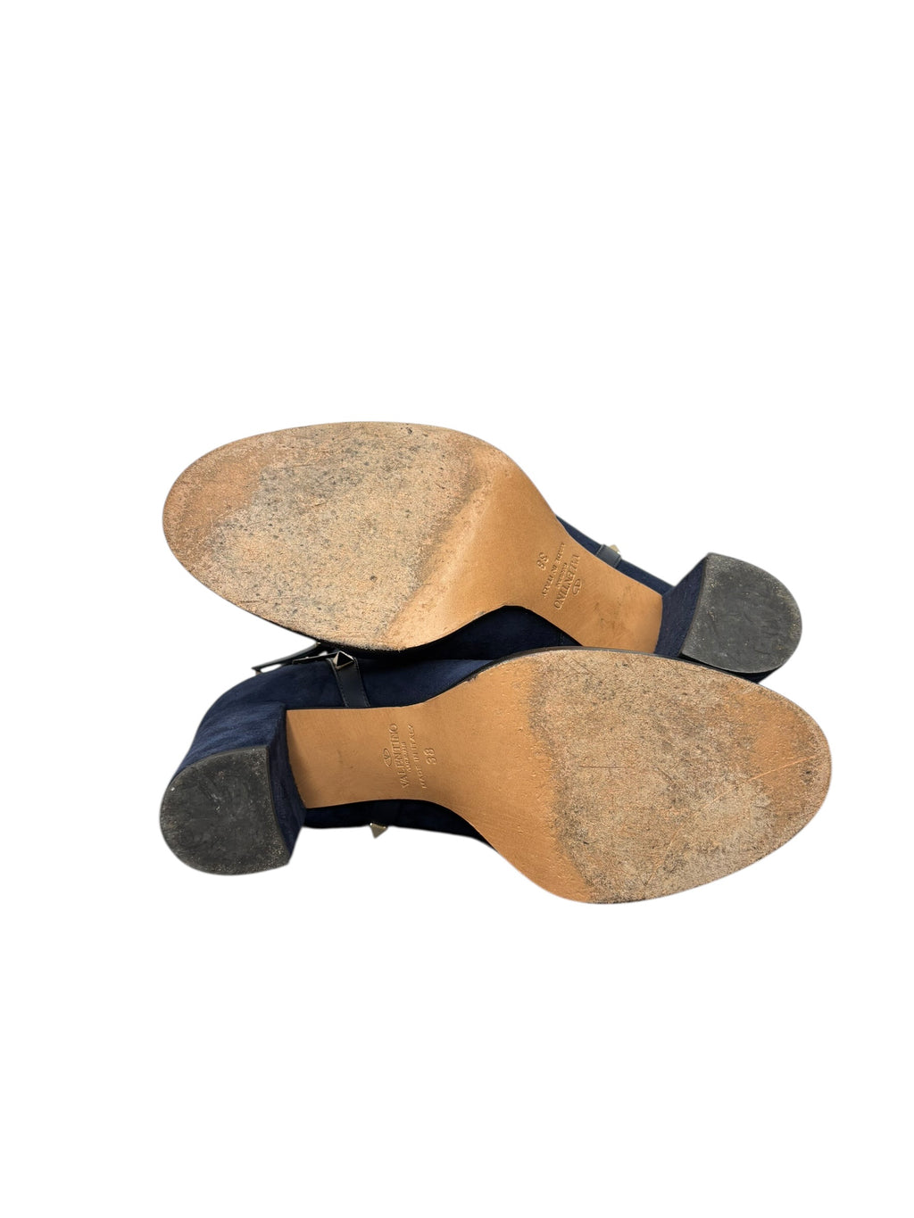 Valentino Rockstud Suede Navy Blue Ankle Boots