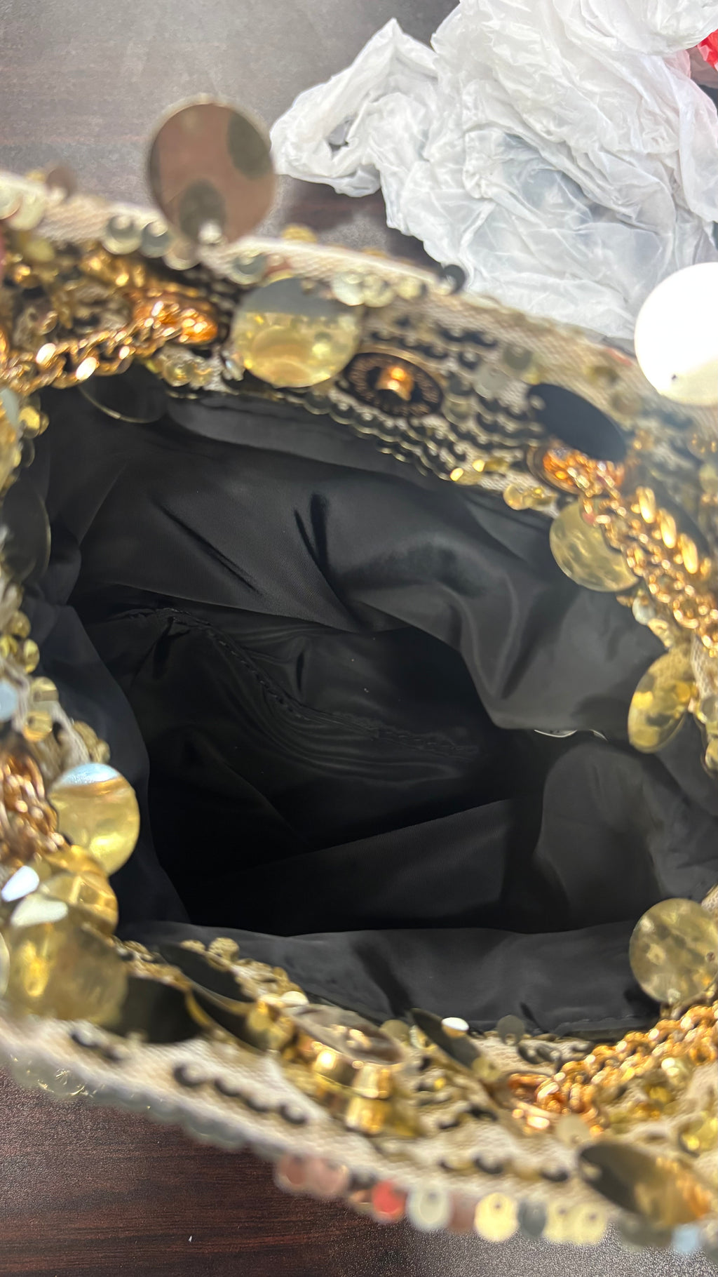 Gold Sequin Bucket Bag
