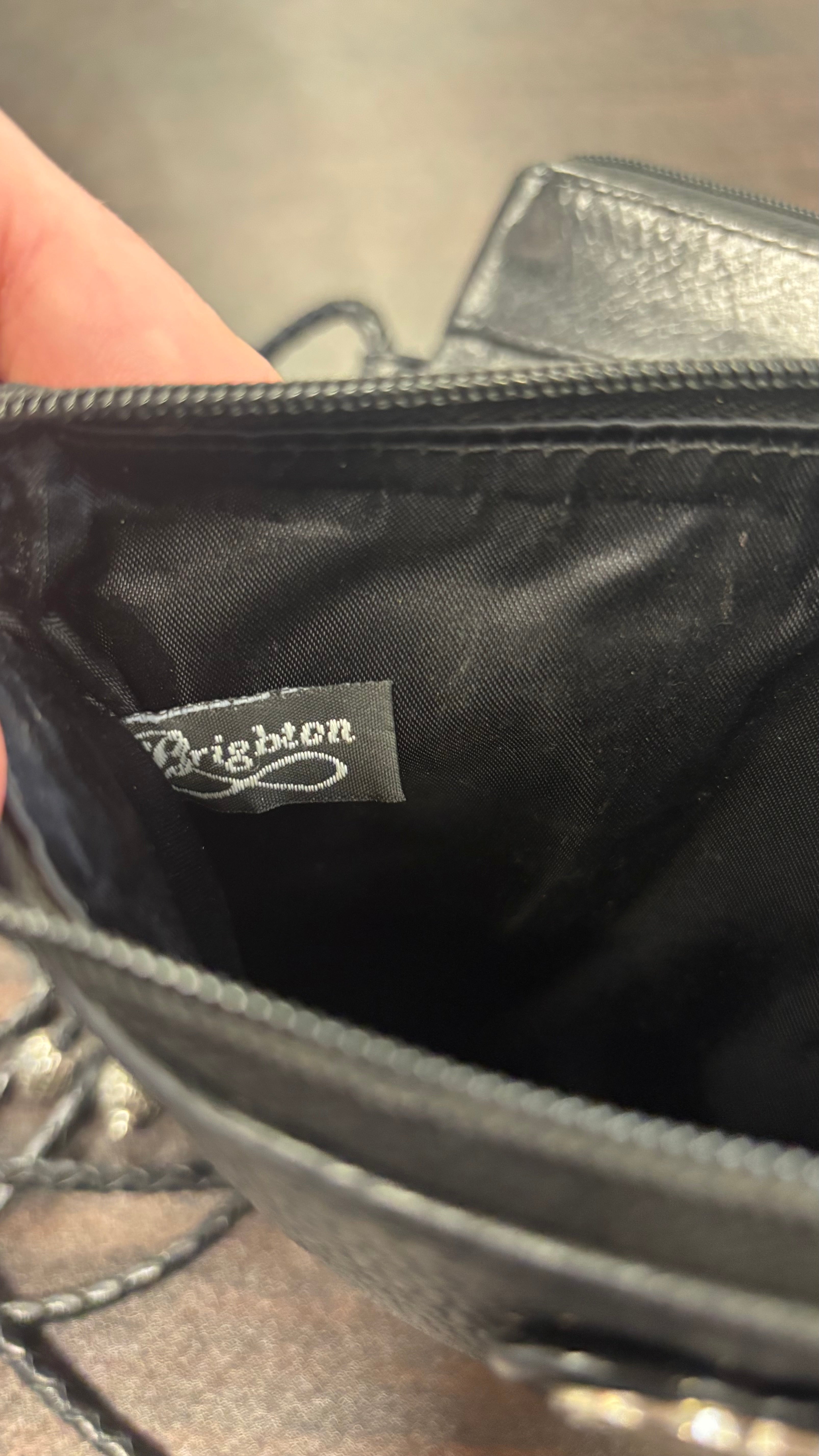 Brighton Black Leather Crossbody Bag with Heart Design