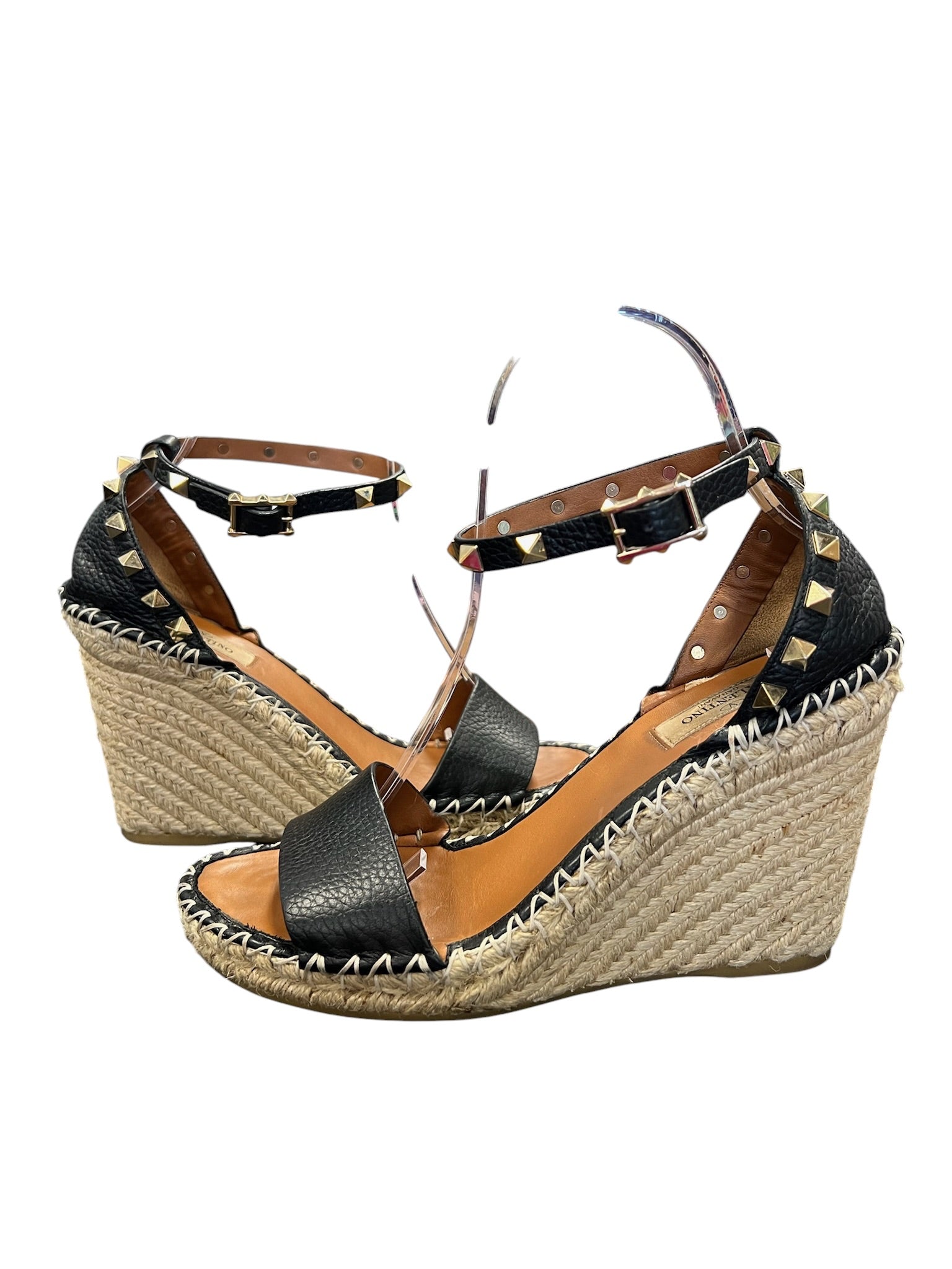 Size 38- Valentino Black Espadrille Style Heels with Studs
