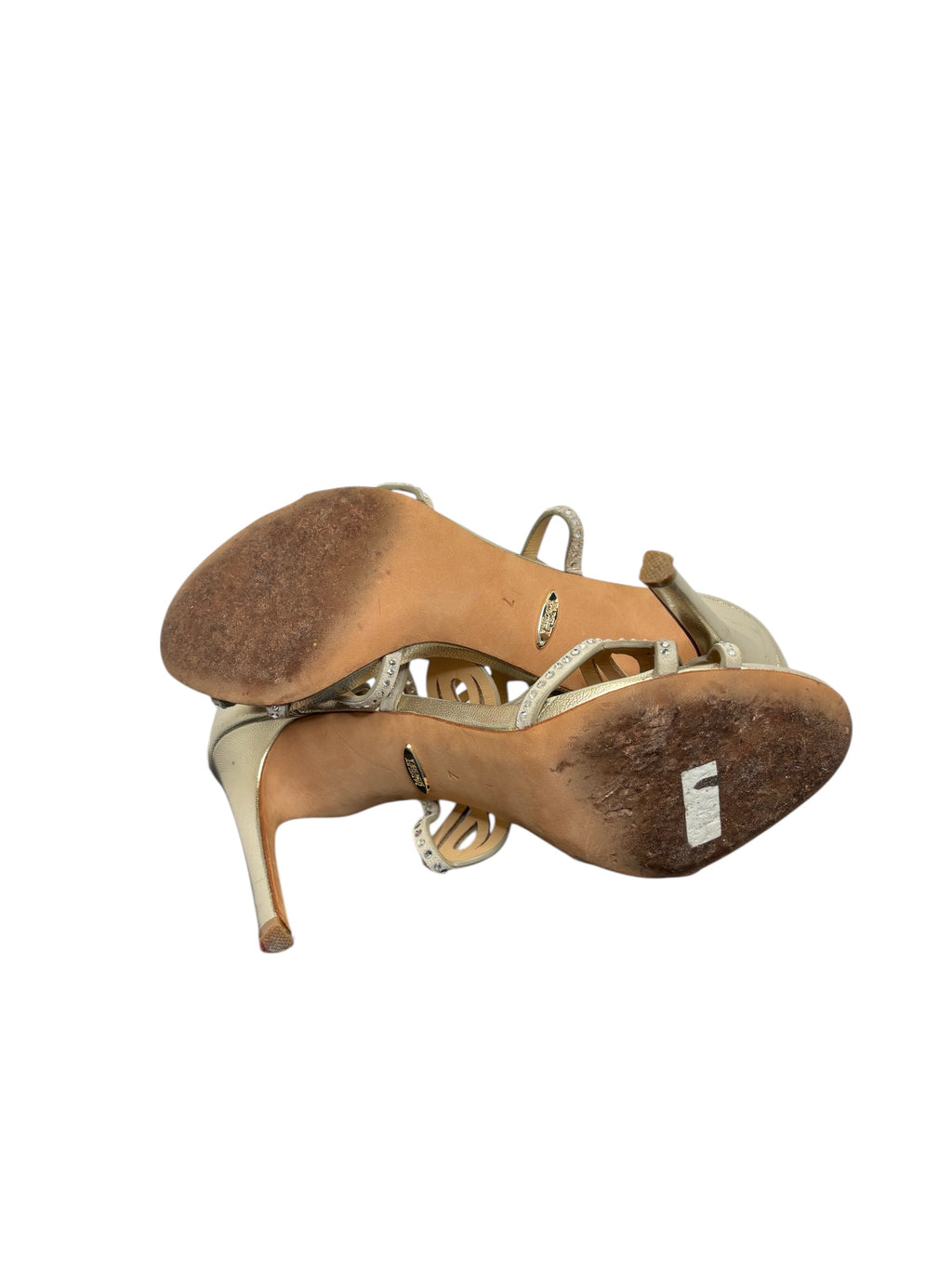Ivory Beige High Heel Sandals with Decorative Straps