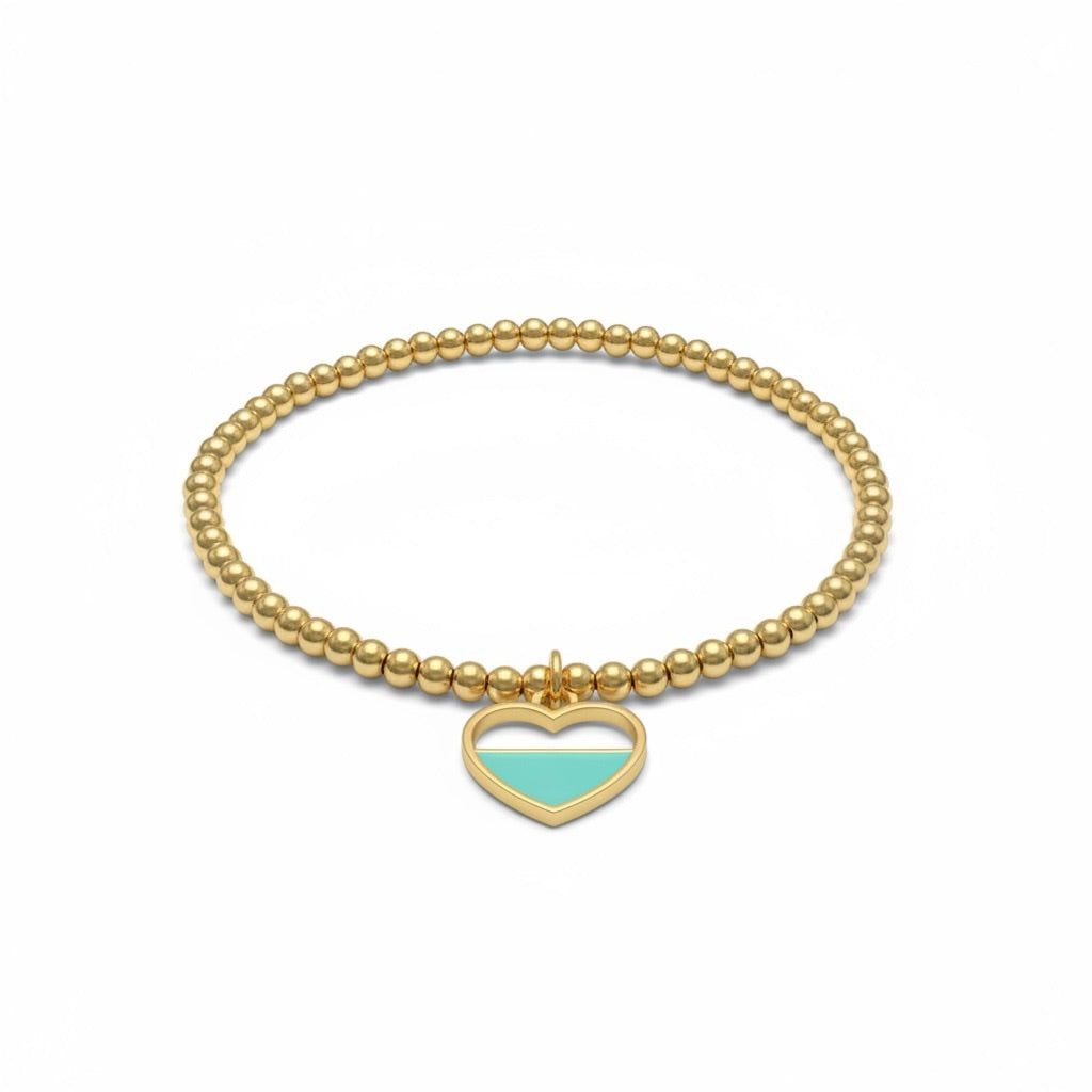 Gold Beaded blue Heart Pendant Bracelet