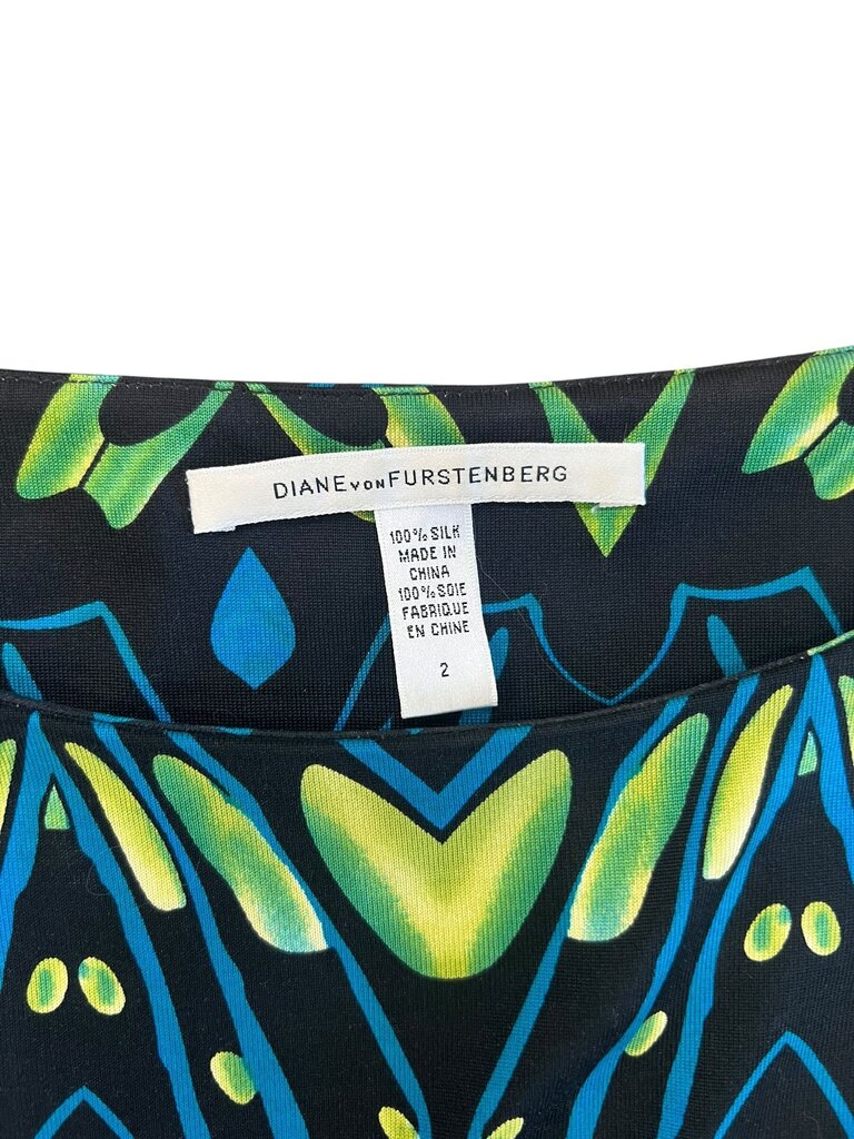 Diane von Furstenberg Silk Dress with Blue and Green Pattern