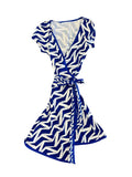 Diane von Furstenberg Blue and White Chevron Wrap Dress