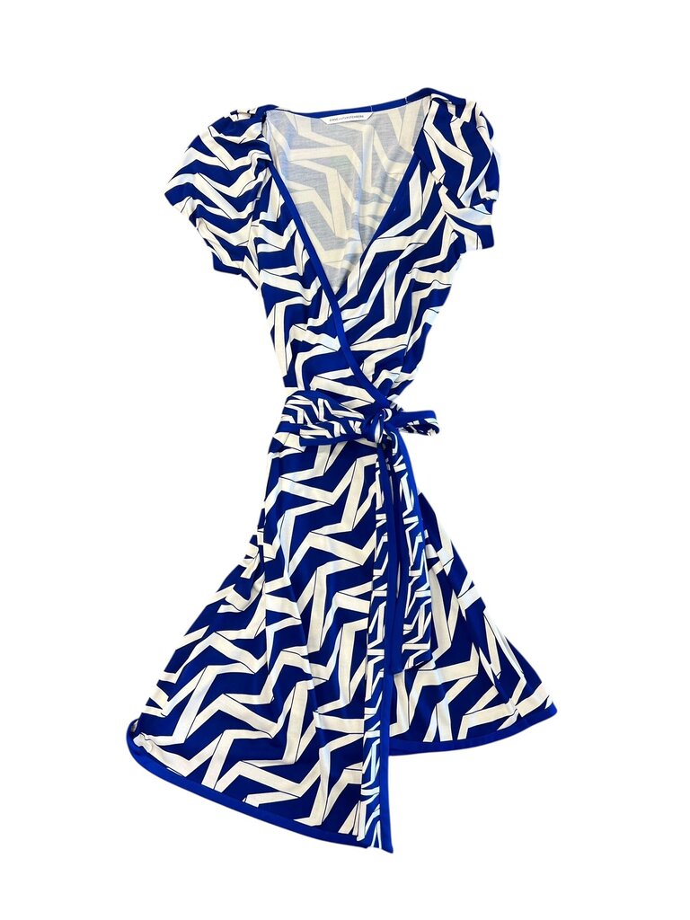 Diane von Furstenberg Blue and White Chevron Wrap Dress