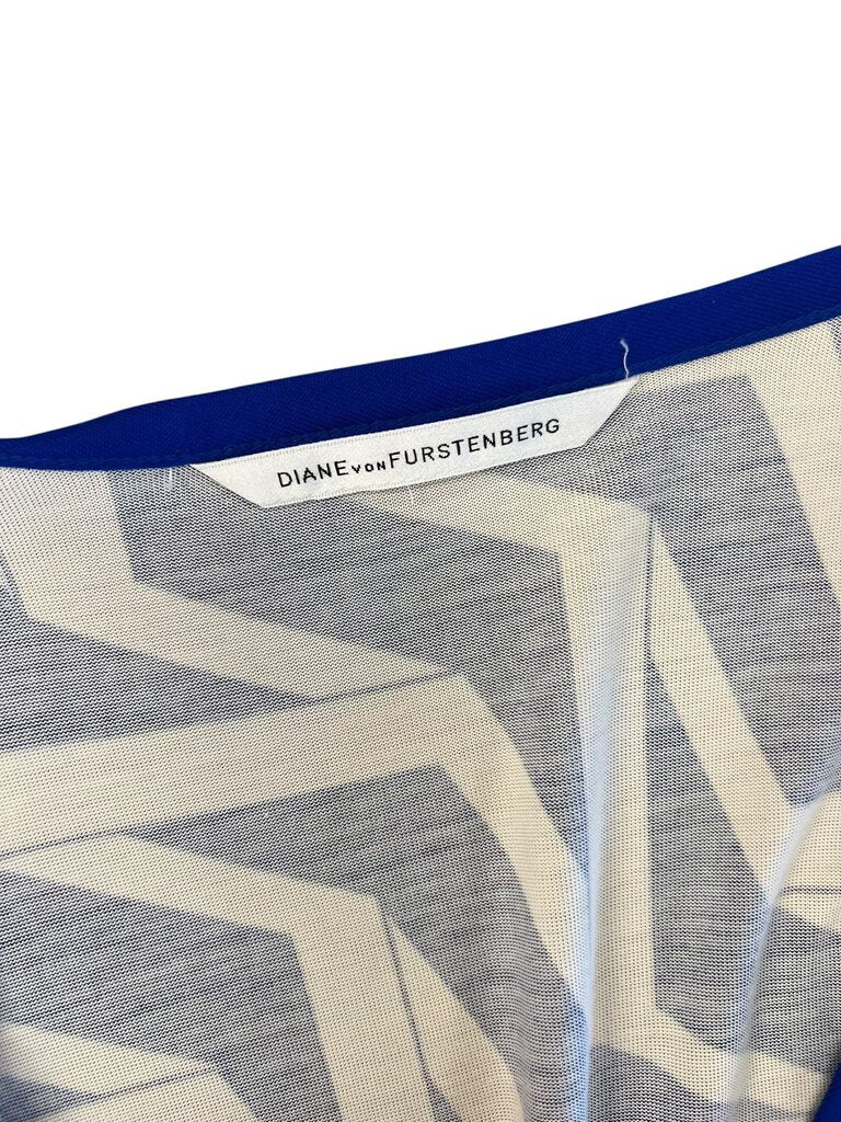 Diane von Furstenberg Blue and White Chevron Wrap Dress