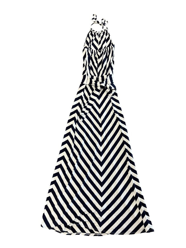 Navy and White Striped Maxi Dress