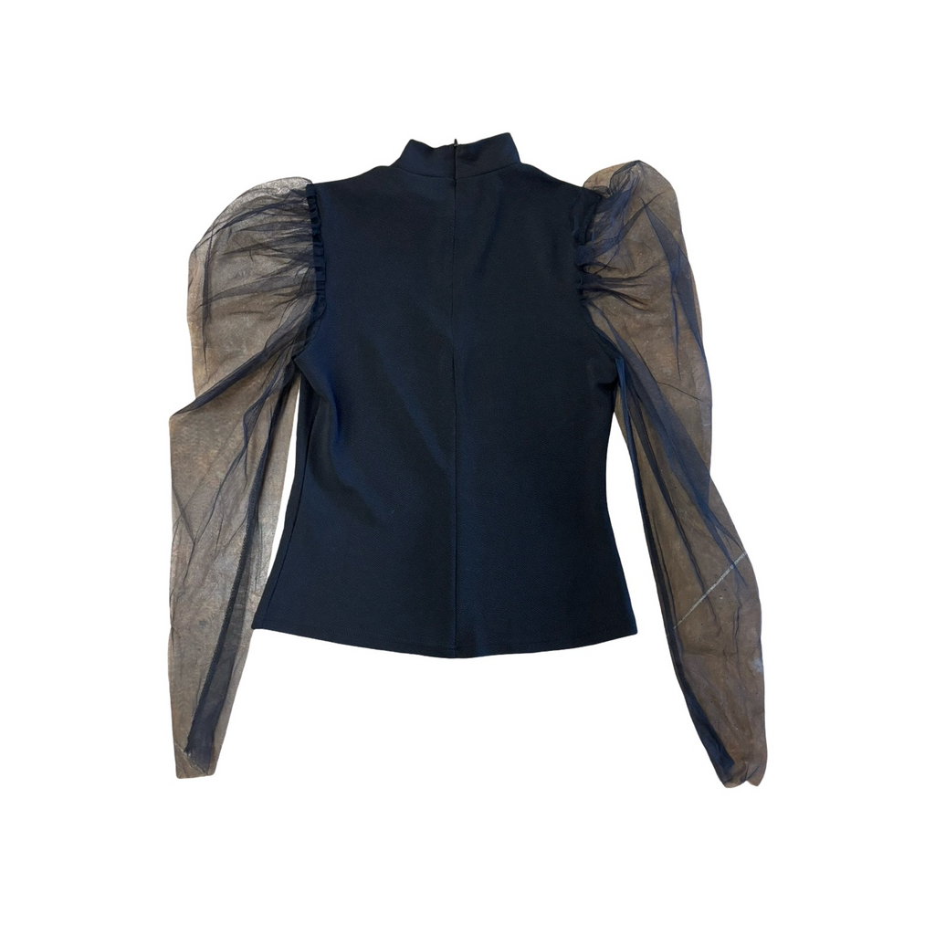 L- Elegant Black Puff Sleeve Top