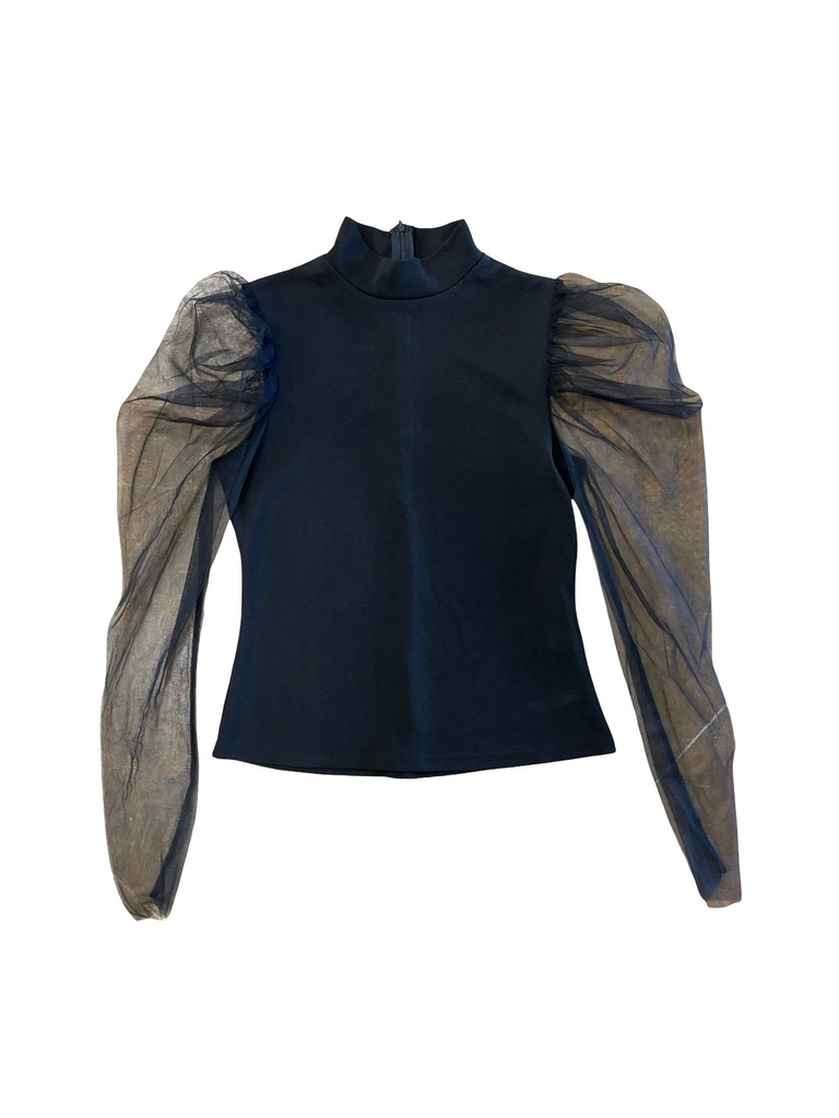 L- Elegant Black Puff Sleeve Top