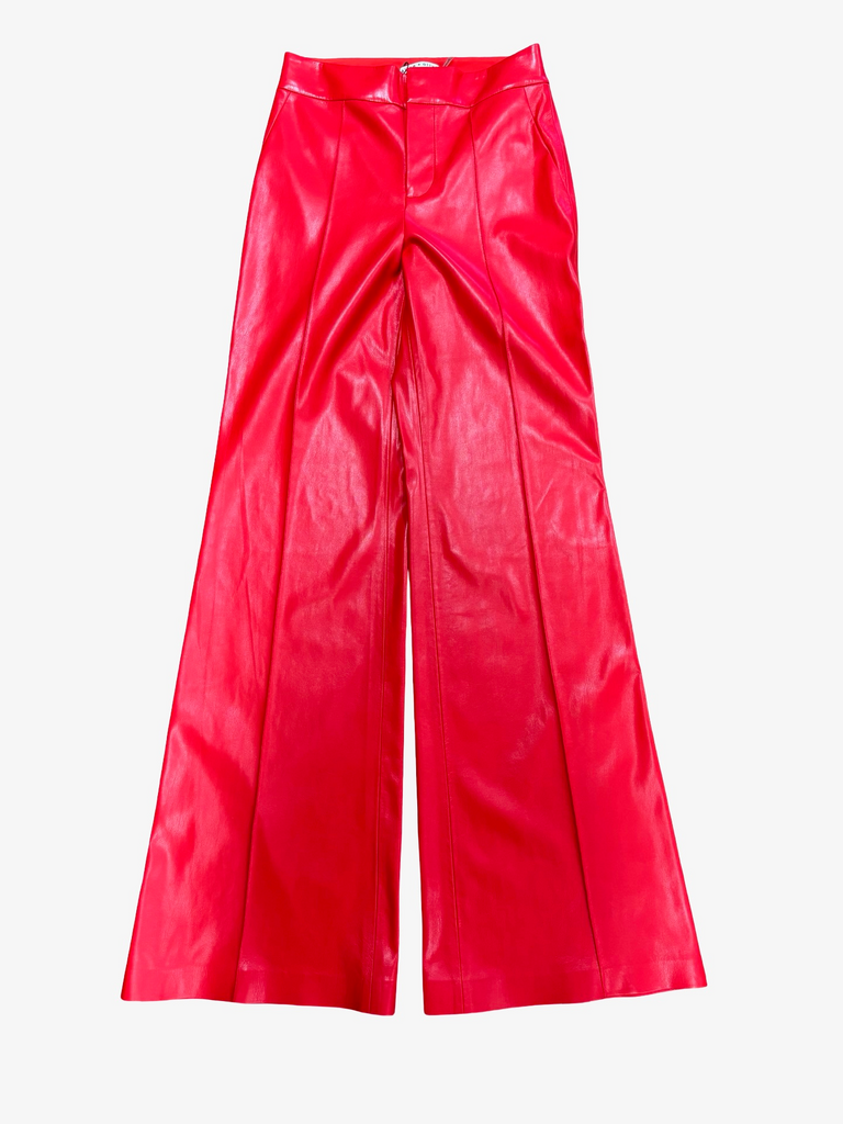 Red Wide Leg Faux Leather Pants