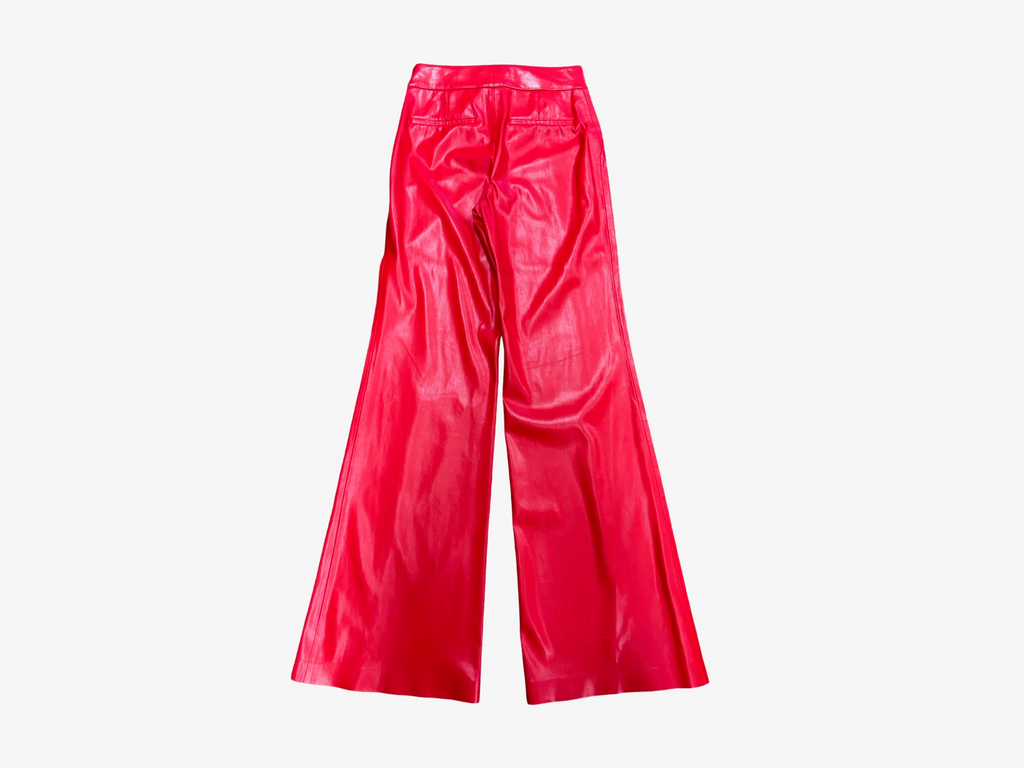Red Wide Leg Faux Leather Pants