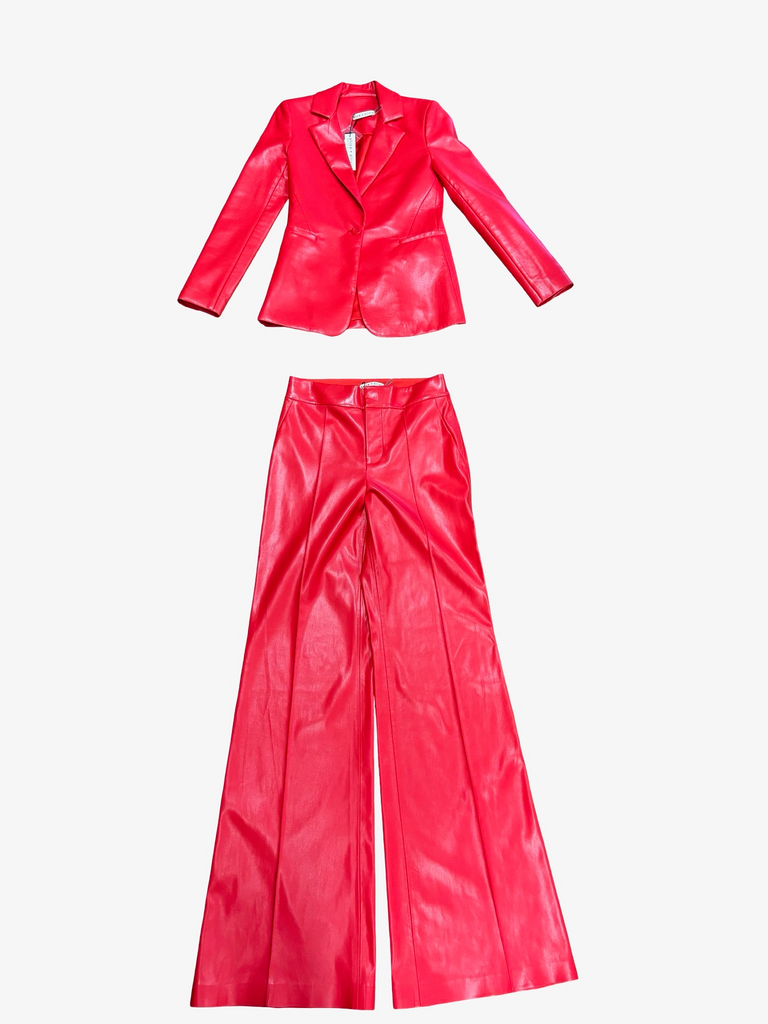 Red Wide Leg Faux Leather Pants