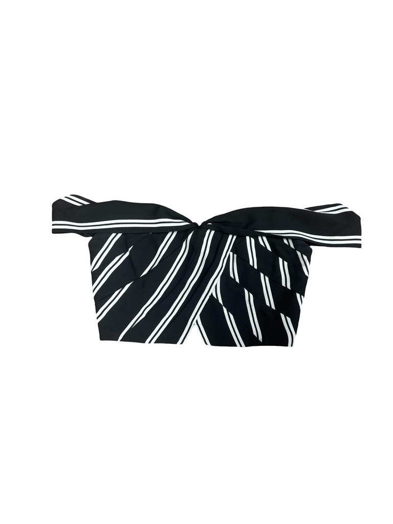 Black and White Striped Off-Shoulder Top and Wide-Leg Pants Set