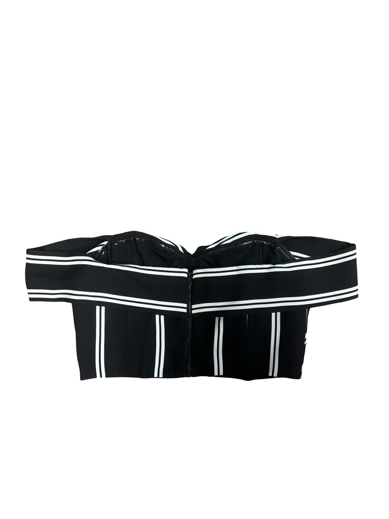 Black and White Striped Off-Shoulder Top and Wide-Leg Pants Set