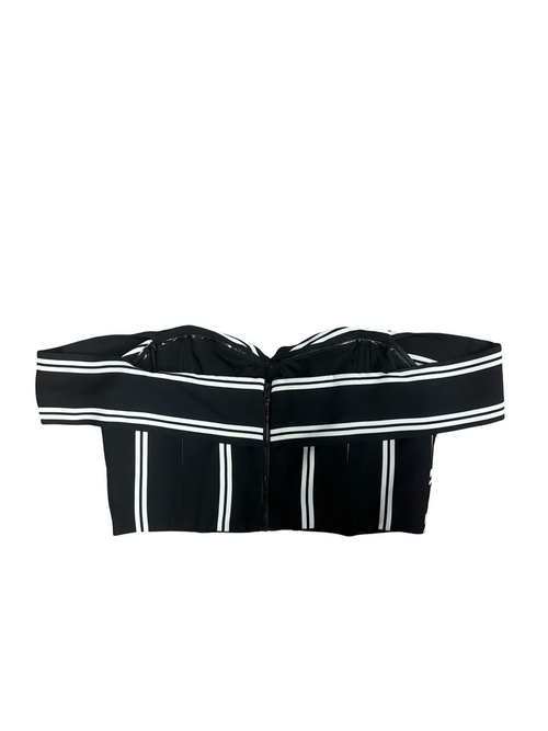 Black and White Striped Off-Shoulder Top and Wide-Leg Pants Set