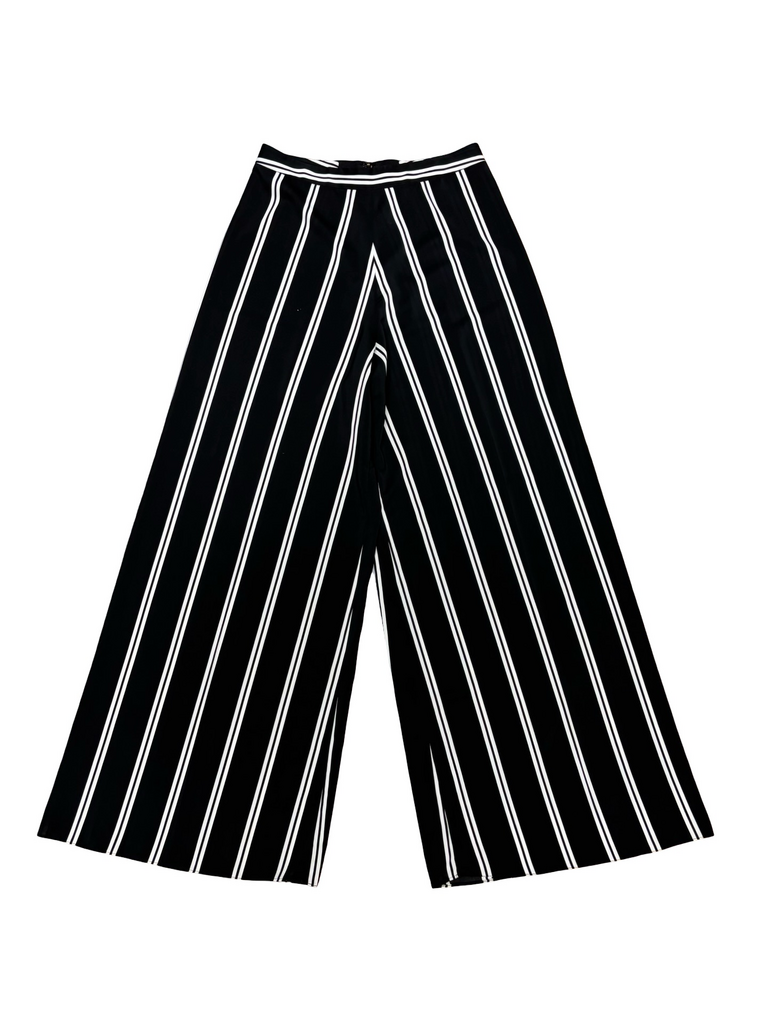 Alice + Olivia SIZE 6 Black and White Striped Wide-Leg Pants