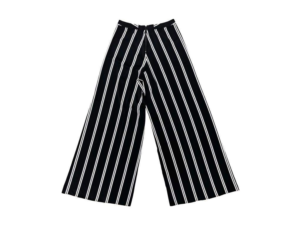 Alice + Olivia SIZE 6 Black and White Striped Wide-Leg Pants