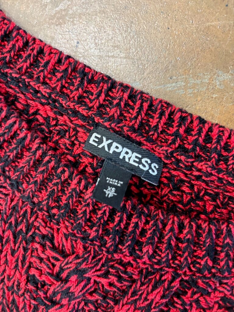 Express Women's Red and Black Knit Sweater