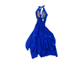 L- Blue Embroidered halter Maxi Dress