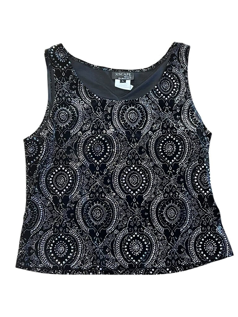 Xscape Large Petite Black and White Patterned Tank Top