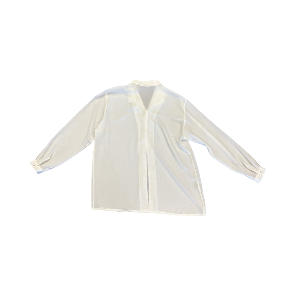 L- Elegant pearl neckline White Long Sleeve Blouse