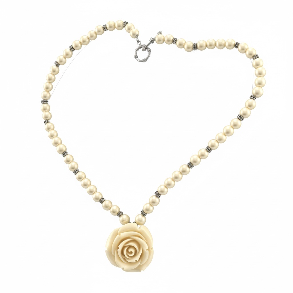 Cream Rose Pendant Necklace