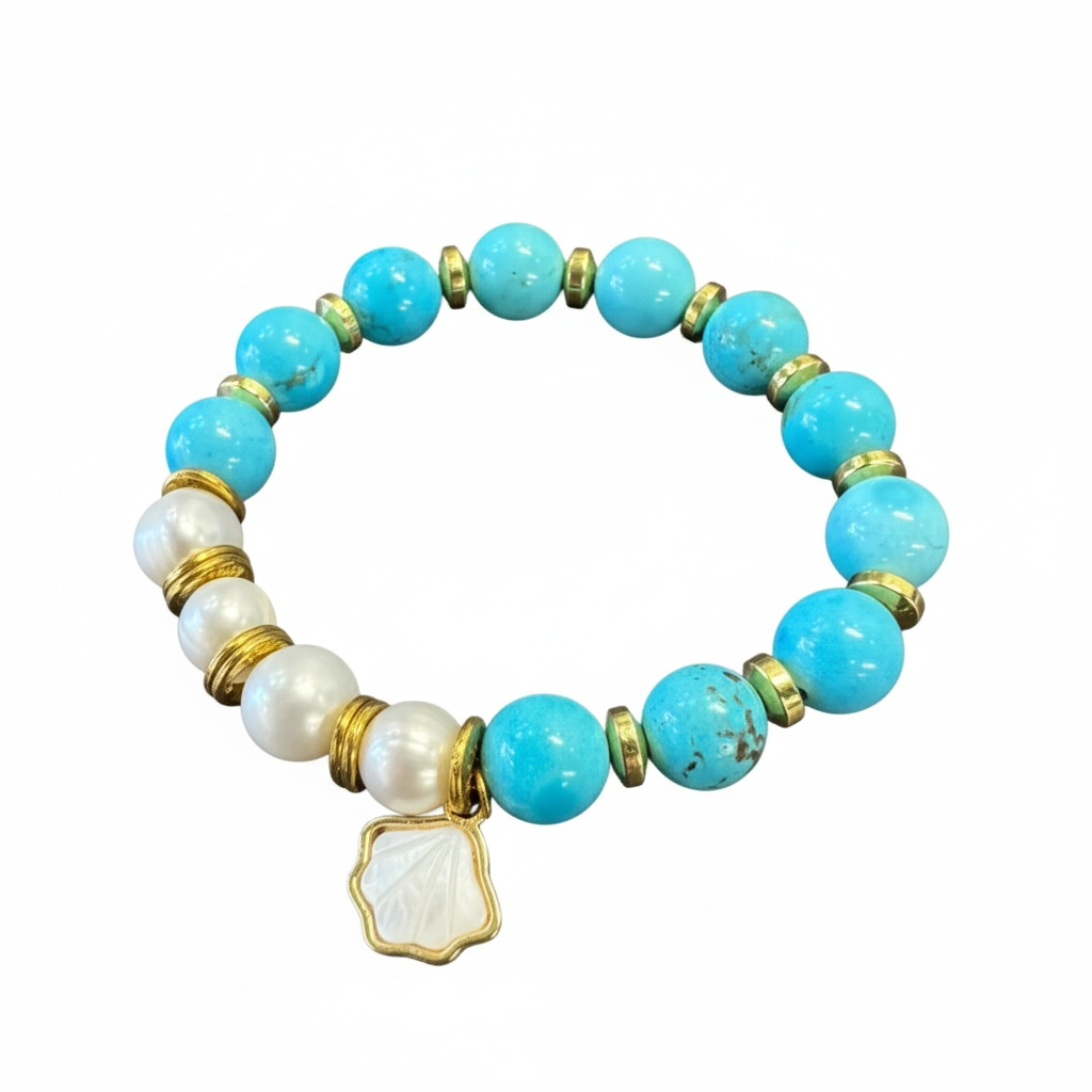 Turquoise and Gold Beaded Bracelet