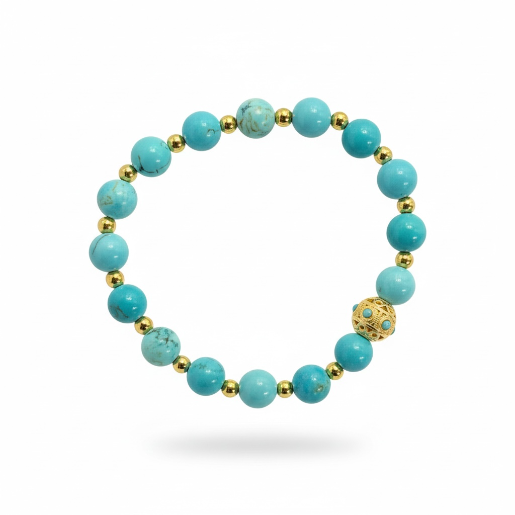 Turquoise and Gold Beaded Bracelet