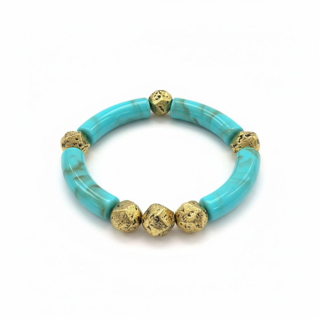 Turquoise and Gold Beaded Bracelet