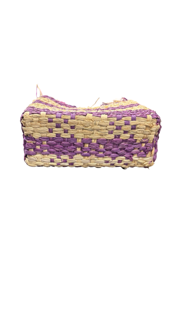 Handwoven Purple and Yellow Straw Tote Bag
