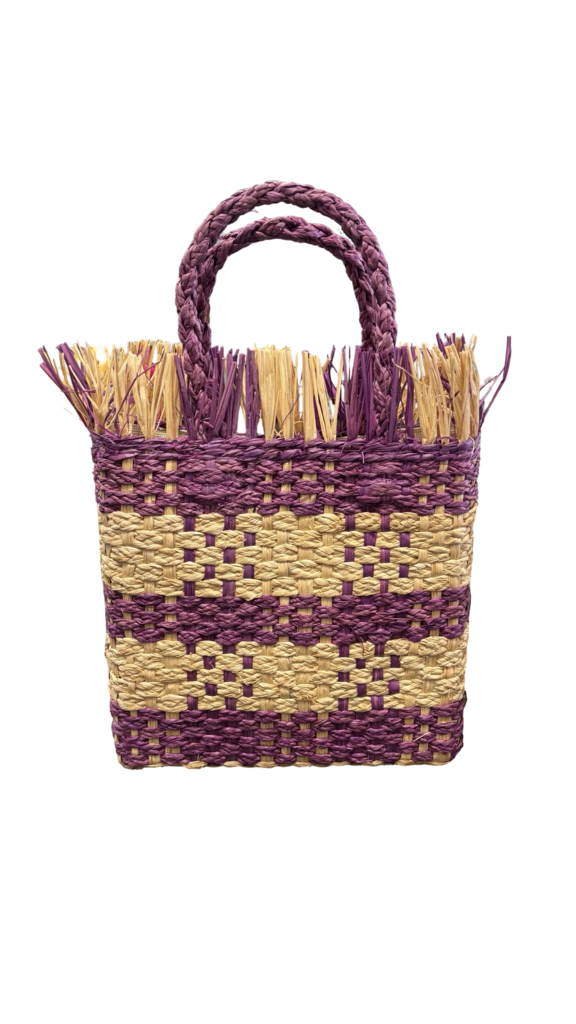 Handwoven Purple and Yellow Straw Tote Bag
