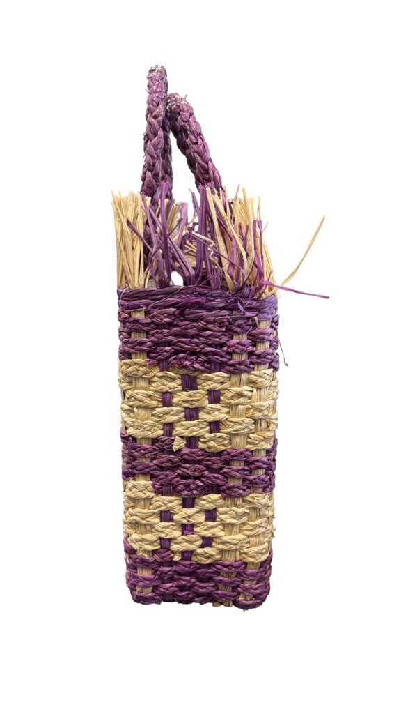 Handwoven Purple and Yellow Straw Tote Bag
