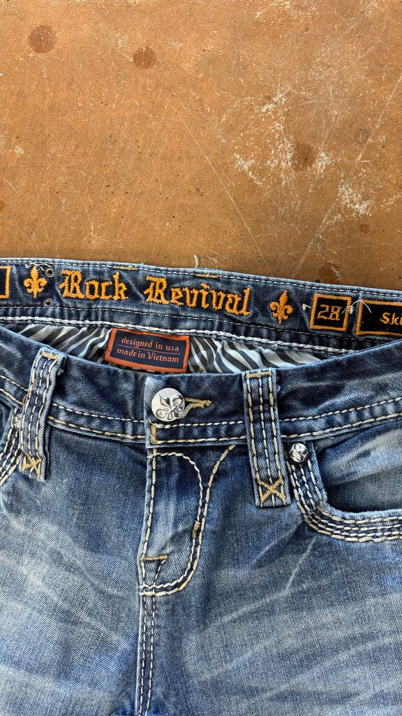 Size 28- Rock Revival Women's Distressed Skinny Jeans