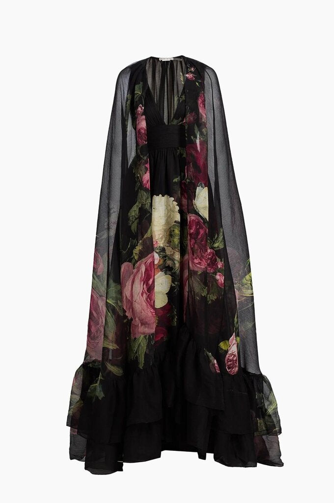 Size 6- Alice + Olivia Floral Maxi Dress with Cape