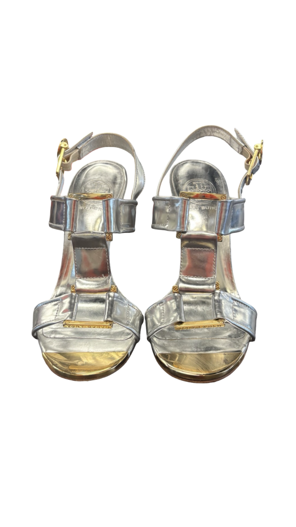 SIZE 7.5 Tory Burch Silver High Heels Sandals