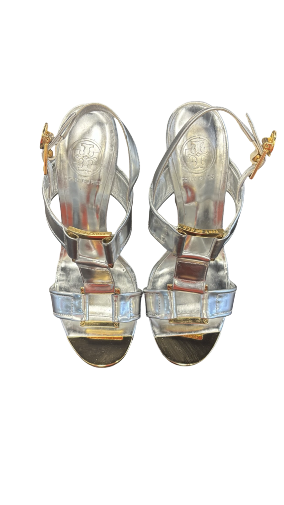 SIZE 7.5 Tory Burch Silver High Heels Sandals