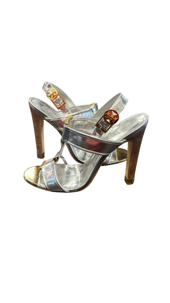 SIZE 7.5 Tory Burch Silver High Heels Sandals