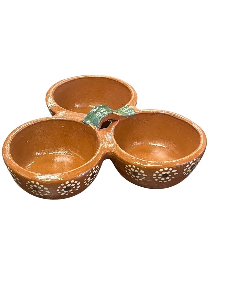 Ceramic Triple Bowl Holder with Leaf Design