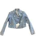 S- Soia & Kyo Women's Light Blue Cropped Biker Jacket